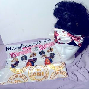 I have six different Handmade satin edge scarfs. Different sayings.